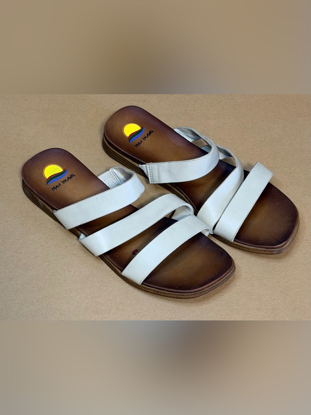 Women's Maui Island 3 Strap Ivory/brown Stretch Sandals Size 10 M
